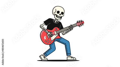 Skeleton Playing Electric Guitar Illustration