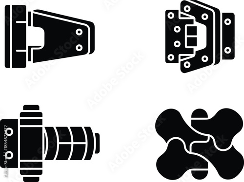 Metal hinge silhouette set for doors furniture cabinet hardware and industrial mounting solutions.