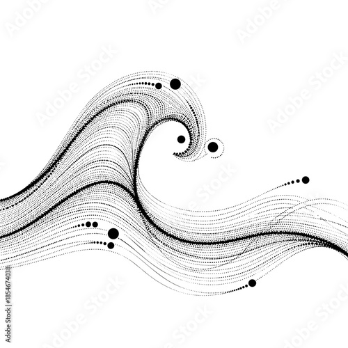 Sea wave made of varying density dots on transparent background for artistic design