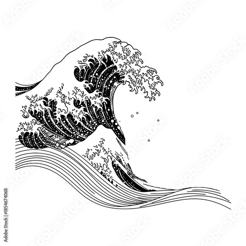 Sea wave in Japanese style on transparent background for artistic design
