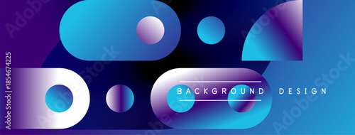 Abstract geometric shapes, vibrant gradients. Purple, blue hues dominate composition. Modern design element for backgrounds.