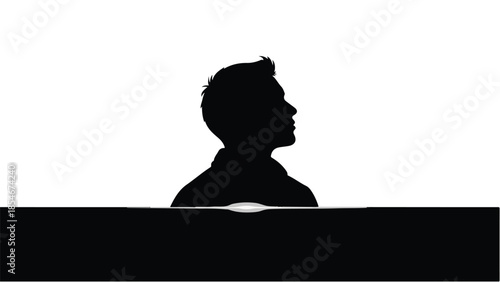 Silhouette of a man's profile against a bright, abstract background.