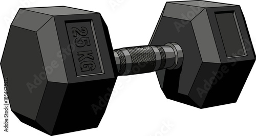 Heavy 25 kg hexagonal dumbbell for fitness training vector illustration