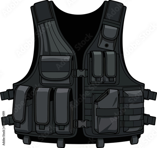 Tactical military utility vest with pouches vector illustration