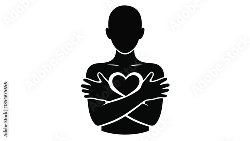 Silhouette of a person embracing their heart with love and self-care