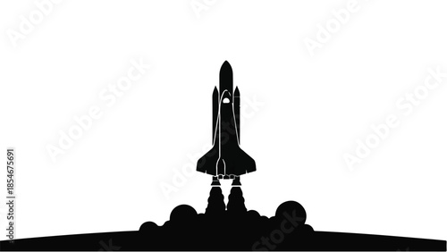 Powerful rocket launching into the sky with fiery exhaust and smoke clouds, symbolizing ambition and progress.