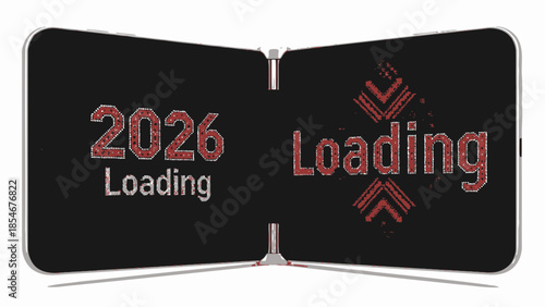 A glimpse into the digital future, 2026 with loading progress on split screens, showing transition and anticipating advancements in data technology