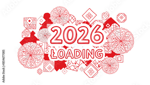 Anticipation for 2026 with decorative shapes, an illustration heralding the arrival of the year, embodying a sense of expectation and festive celebration