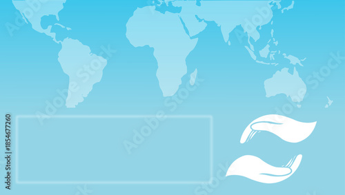 Global World Map Image With Protective Hands And Blank Text Box For Messages