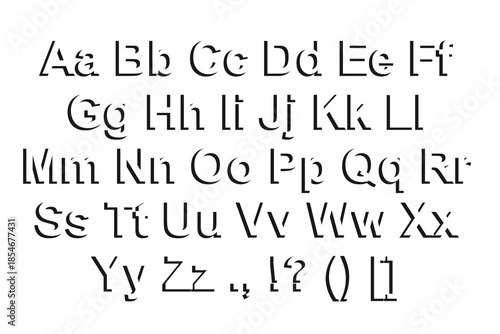 Stylish serif alphabet typeface set displaying uppercase and lowercase letters. Elegant typography design suitable for editorial, branding, logo design, and modern print projects.