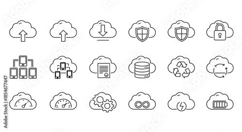 Cloud computing icons representing various services
