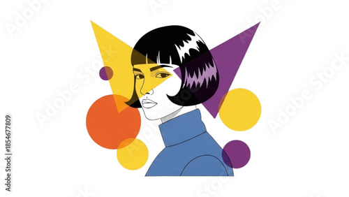 Illustration of a person surrounded by colorful geometric shapes and circles