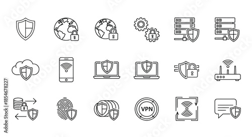 Various icons representing security and data protection