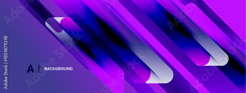 Abstract purple design features flowing layers, dynamic shapes. Modern gradient creates vibrant visual effect. Smooth transitions, sleek presentation.
