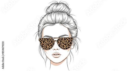 A woman wearing stylish leopard print sunglasses with her hair in a bun
