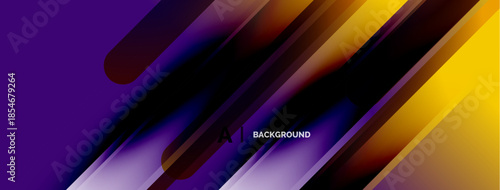 Abstract background features vibrant purple, blue, orange gradients. Diagonal lines create dynamic visual effect. Modern design elements present.