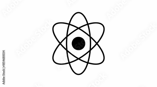 Atomic Vector Icon with Nucleus and Intersecting Electron Orbits for Physics, Chemistry, STEM Education, Energy Concepts, and Scientific UI Design