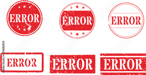 Set of six grungy red error rubber stamp icons
