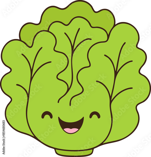 Cute veggie illustration featuring smiling lettuce with vibrant green leaves, perfect for food related designs
