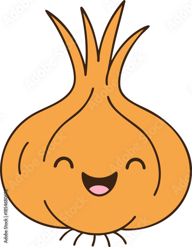 Cute cartoon onion with happy expression, perfect for veggie themed designs and illustrations