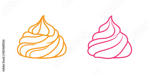 Vector icon of meringue. Cream whipped for cake and pie treats. Outline illustration set against a white background. Swirled dessert, mousse foam

