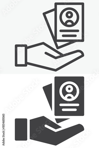Resume in hand line and solid vector icon set