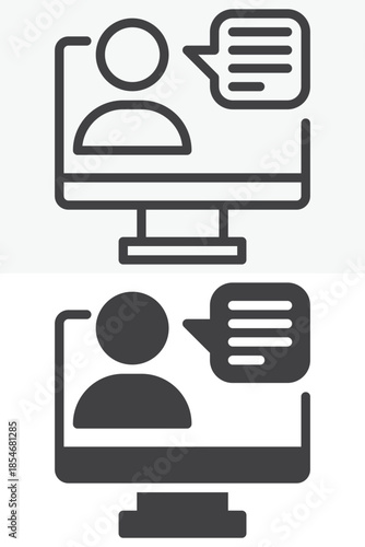 Video conference line and solid vector icon set