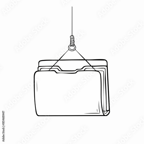 Hanging file folder with blank label suspended from a cable on display