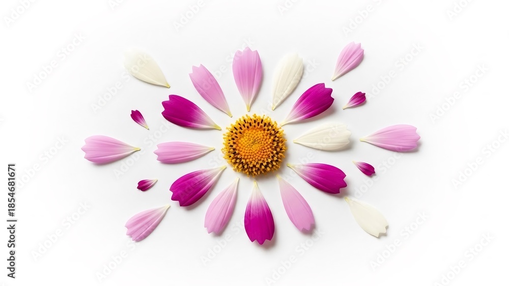Fototapeta premium Pretty daisy petals beautifully scatter around a bright center