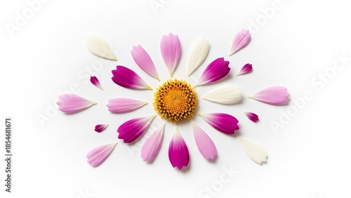 Pretty daisy petals beautifully scatter around a bright center