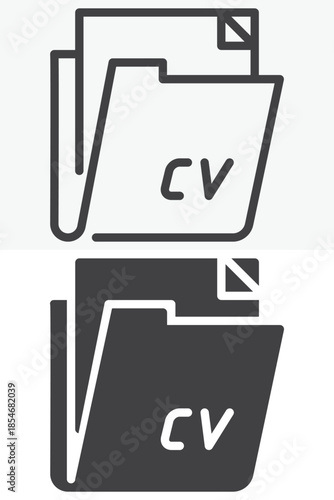 CV folder line and solid vector icon set