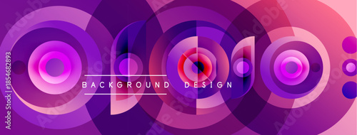Abstract circles create vibrant background. Purple, pink hues blend, forming dynamic visual pattern. Text reads background design.
