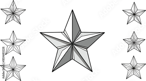 Star shape icon set with geometric faceted outline variations suitable for awards rating symbols achievements decorative elements and modern graphic design projects