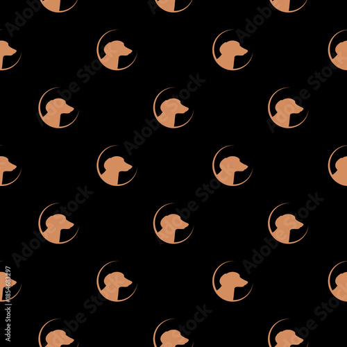 Dog head seamless pattern isolated on black background