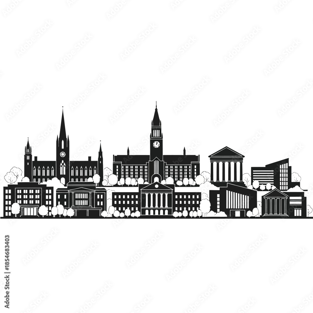 Fototapeta premium Black and white cityscape illustration
