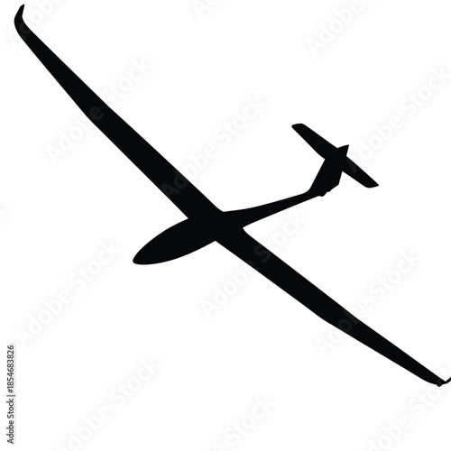 Black glider plane silhouette on transparent background