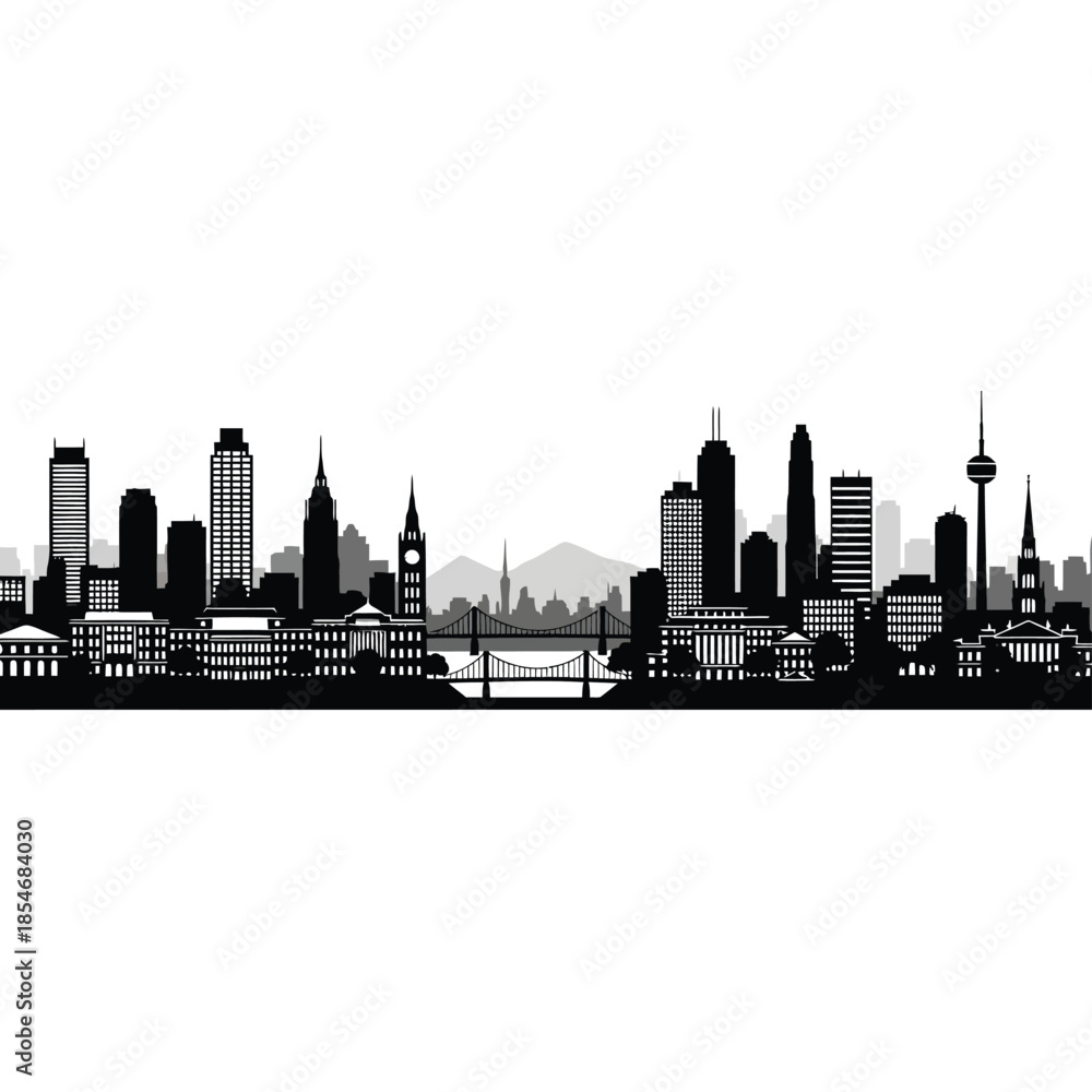 Obraz premium Black and white city silhouette