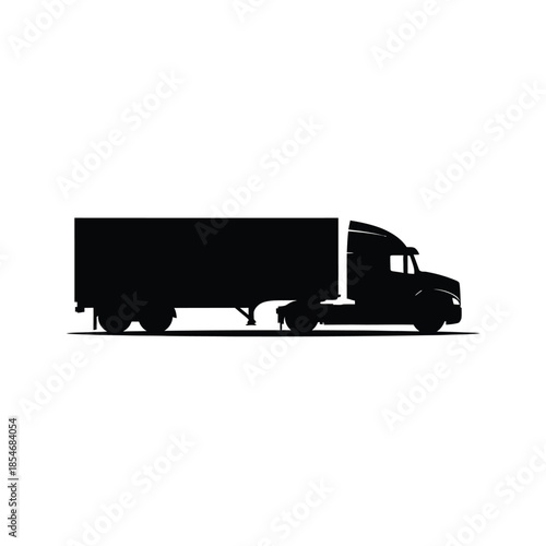 Black silhouette of a cargo truck on transparent background