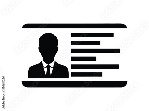 Simple black silhouette of an identification card with a male portrait