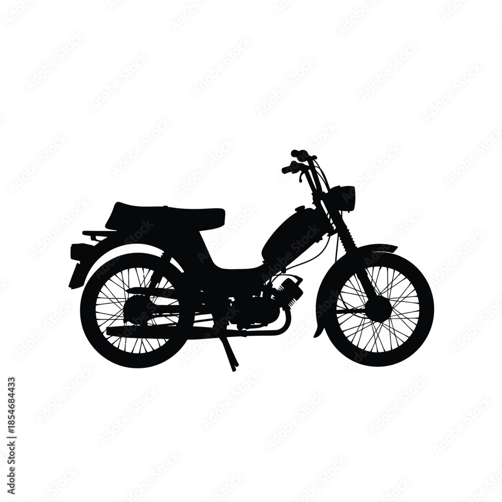 Fototapeta premium Black silhouette of a classic moped on transparent background