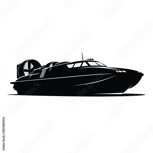 Silhouette of a modern motorboat on transparent background