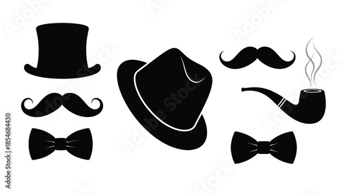 A collection of vintage gentleman s accessories in black silhouette style