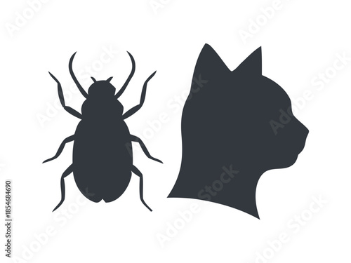 A silhouette illustration depicting a beetle and a cat s head profile