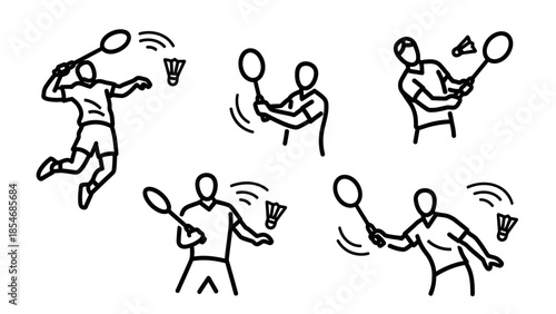 Badminton Player Action Icons Set.