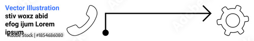 Customer service, automation, communication, workflow, support systems, business process. Phone icon connected to gear by a line. Customer service and automation concept