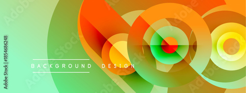 Abstract colorful design. Overlapping circles create dynamic visual effect. Mint green background complements warm orange hues. Modern aesthetic.