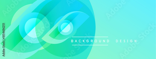 Abstract fluid shapes blend, creating vibrant turquoise gradient. Modern design suggests energy, movement, innovation. Background features text elements.