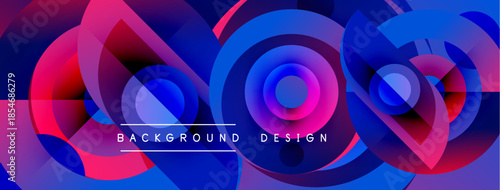 Abstract vibrant design features overlapping circles. Gradient colors blend pinks, blues, purples creating dynamic visual effect. Text reads background design.