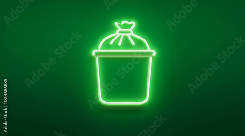 Neon Green Icon of a Drink Container with Topped Lid and Straw