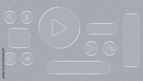 A grayscale play button icon on a media player interface background